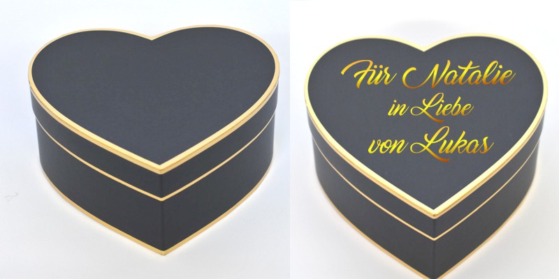 Geschenkbox Herz schwarz-gold, personalisiert